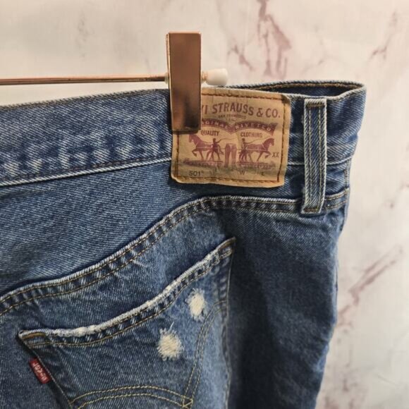 Levis Shorts Womens 34 Jean 501 XX Denim High Rise Light Button Fly Distressed - Picture 10 of 11